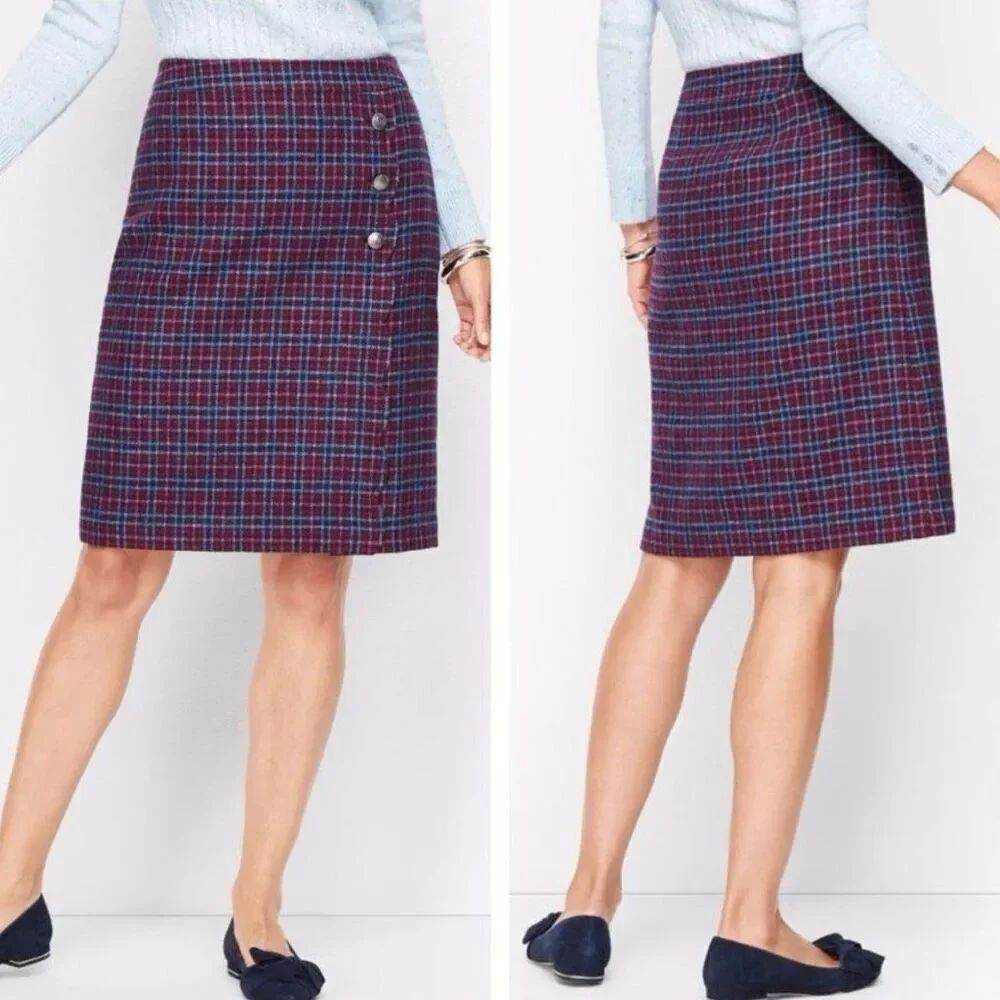 Talbots Woman's Plaid  Faux Wrap Scalloped A-line Skirt size 12